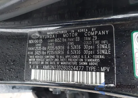 2006 Hyundai Tucson Gls/Limited z USA, uszkodzony, nr VIN KM8JN12D26U324477